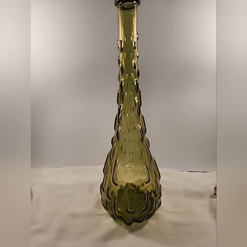 Vtg Empoli Glass Olive Green Genie Bottle Block Brick MCM 15” Italy NO STOPPER - Picture 2 of 13